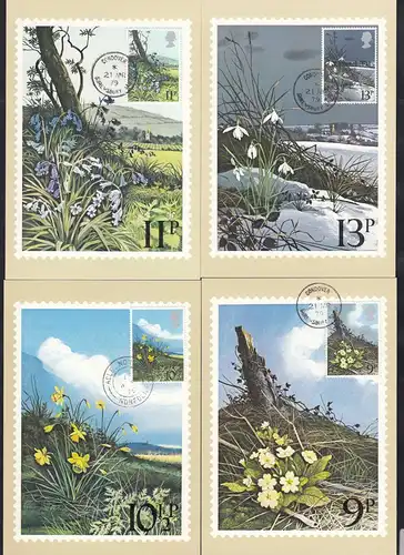 Maximumkarten GROSSBRITANNIEN 1979 SATZ Mi. 785-88 Blumen Flowers    (30276