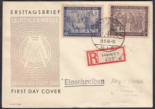 1948 SBZ Leipziger Messe FDC Mi.198-99 mit Sonderstempel    (27217