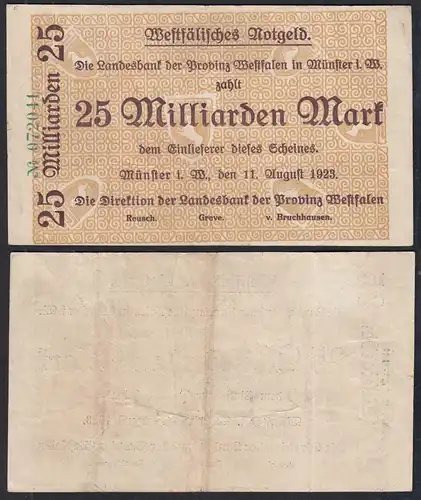 25 Milliarden Mark 1923 Münster Landesbank Provinz Westfalen    (30335