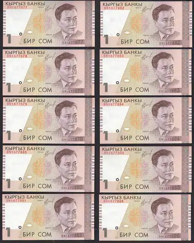 Kirgistan - Kirgisistan - Kyrgyzstan 10 Stück á 1 Som 1999 Pick 15a  UNC (1)
