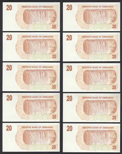 Simbabwe - Zimbabwe 10 Stück á 20 Dollars 2007 Pick 40 UNC (1)     (29887
