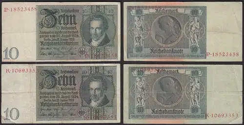 2 Stück Ros 173a 10 Reichsmark 1929 Pick UDR S + B Serie P + K - F/VF   (30366