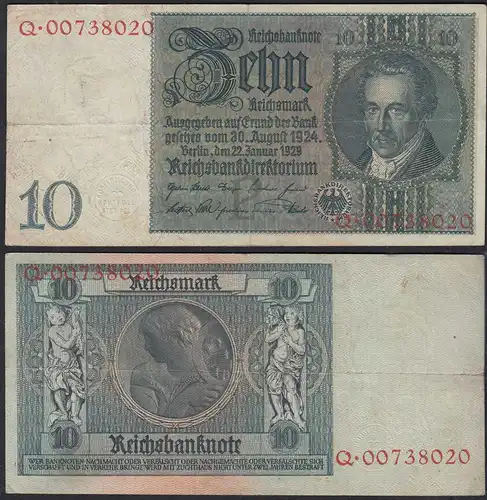 Ros 173a 10 Reichsmark 1929 Pick UDR P Serie Q - VF (3)     (30365