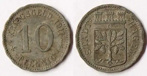 Germany - Hagen City 10 Pfennig 1917 Notgeld war money zinc  (r1095