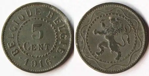 Belgien - Belgium 5 Cent Münze 1916 -WW1 deutsche Besetzung  (r831