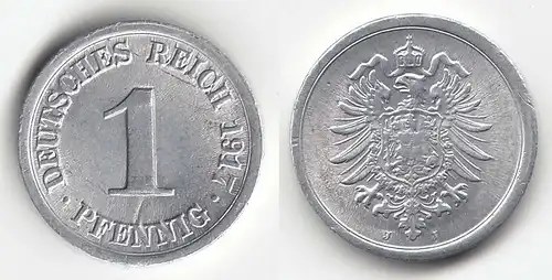 Deutsches Reich 1 Pfennig 1917 J WW1 Ersatz-Münze Jaeger 300  (30368