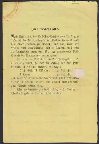 1861 Post Aufgabe Schein Hannover Postbüro nach Lüneburg   (23102