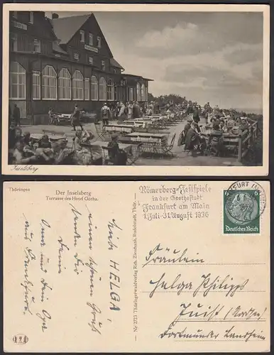 AK Der Inselberg Terasse des Hotel Gotha Thüringen 1936   (30428