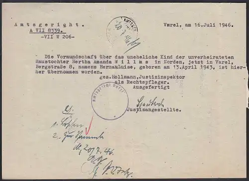 Gerichtsbrief 1946 von VAREL nach NORDEN    (30419