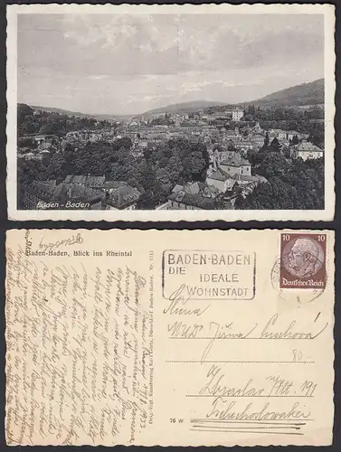 AK 1933 Baden Baden Gesamtübersicht  Blick ins Rheintal      (30451