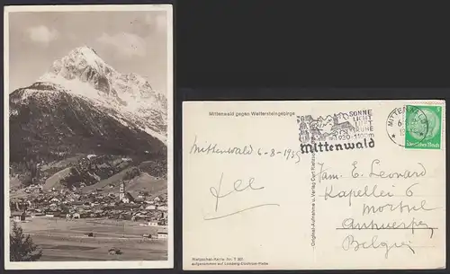 AK MITTENWALD Gesamtansicht mit Wettersteingebirge 1935     (30472