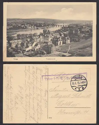 AK TRIER Totalansicht mit Mosel 1915 als Feldpost     (30475