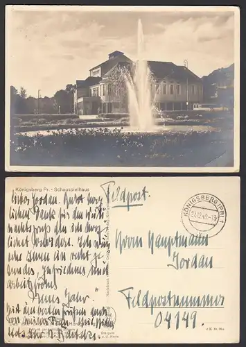 AK KÖNIGSBERG 1942 SCHAUSPIELHAUS als Feldpost gelaufen    (30478