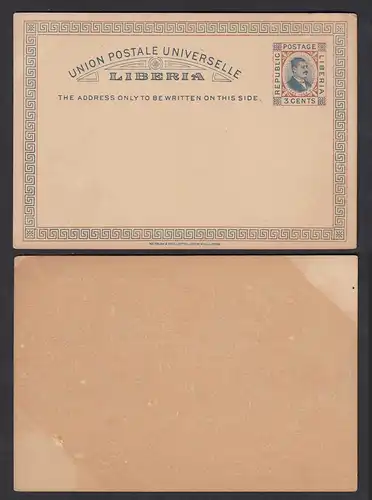 LIBERIA alte 3 CENT Ganzsachen Postkarte ungebraucht    (30386