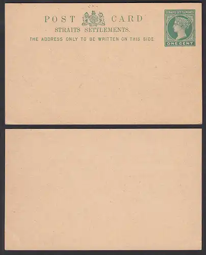 Straits Settlements alte 1 CENT Ganzsachen Victoria UPU Postcard *    (30389
