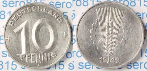 DDR 10 Pfennig 1949 A Kursmünze Jäger 1503     (n990