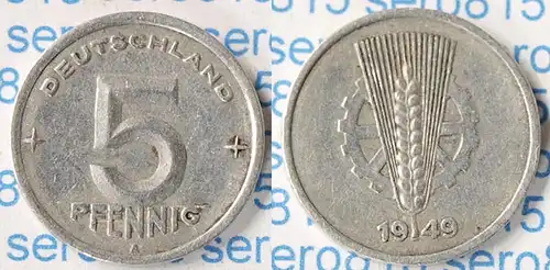 DDR 5 Pfennig 1949 A Kursmünze Jäger 1502     (n985