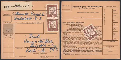 BRD Bundesrepublik 1962 Mi.356y 50 Pfg. Goethe Mef Frankatur auf Paketk.  (30456