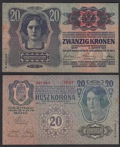 Österreich - Austria 20 Kronen 1913 Pick 14 VF+ (3+) = 2.Auflage    (30544