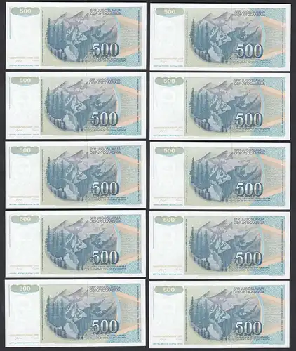 JUGOSLAWIEN - YUGOSLAVIA 10 Stück á 500 Dinara 1990 Pick 106 UNC (1)   (89104