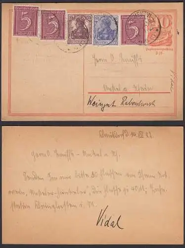 Deutsches Reich Infla Ganzsache mit Zufrankatur 1922      (30414