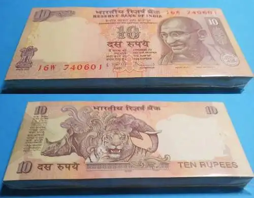 Indien - India - 10 RUPEES 2009  - Pick 95p no Letter UNC (1) Bundle 100 Stück