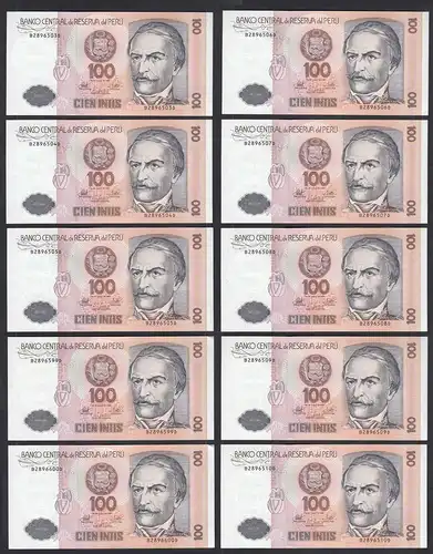 PERU 10 Stück á 100 Intis Pick 133 UNC (1) Dealer Lot Händler Lot   (89210