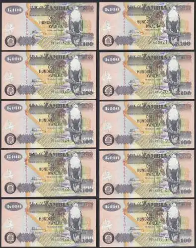 Sambia - Zambia 10 Stück á 100 Kwacha 2006 UNC (1) Pick 38f    (89273