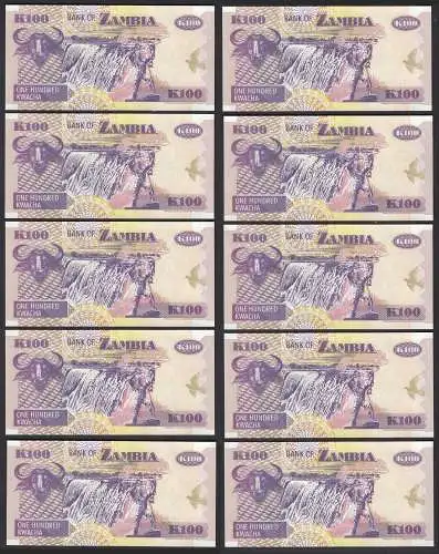 Sambia - Zambia 10 Stück á 100 Kwacha 2006 UNC (1) Pick 38f    (89273