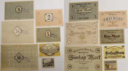 Baden-Baden - 7 Stück Notgeld 1918-1920 Stadtkasse  (cb167