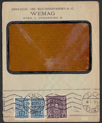 Österreich 1922 Umschlag Wemag Werkzeug + Maschinenfabrik aus Wien    (30577
