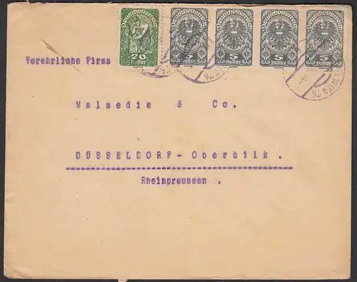 Österreich Umschlag Carl F. Lösch Wien 1920 nach Düsseldorf       (30585