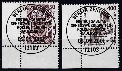 Freimarken Sehenswürdigkeiten 2001 Eckrand Mi.2210-11 ESST 0,50 + 4,00 DM (30663