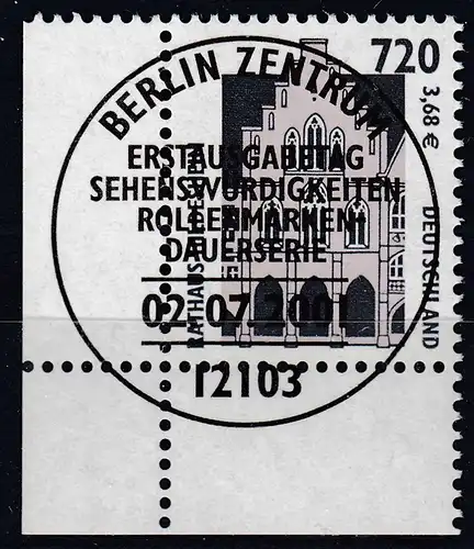 Freimarken Sehenswürdigkeiten 2001 Eckrand Mi. 2197 ESST 7,20 DM     (30665