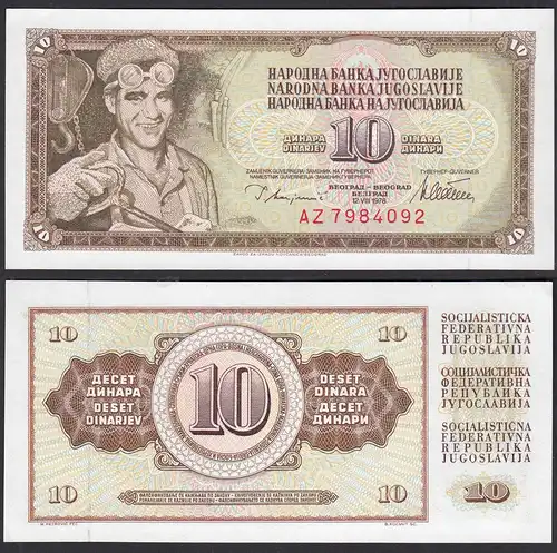 JUGOSLAWIEN - YUGOSLAVIA 10 Dinara 1978 Pick 87a UNC (1)     (30667