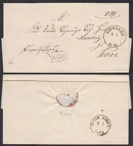BIRNBAUM K1 1867 Brief mit Inhalt nach POSEN + Briefträgerstempel RUFSE Inhalt