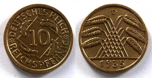 DEUTSCHES REICH 3.REICH 10 Reichspfennig 1935 D Jäger 317 (24371