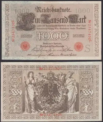 Ros 45g 1000 Mark Reichsbanknote 21.4.1910  XF (2) Pick 44b Udr S Serie L (26628