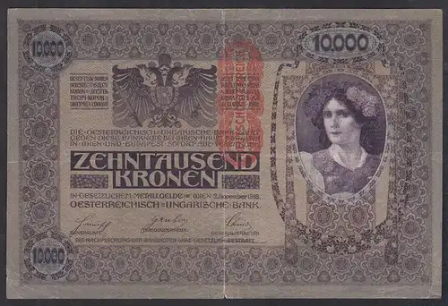 Österreich - Austria 10000 10.000 Kronen 1918/9 Pick 64 Aufdruck senkrecht F (4)