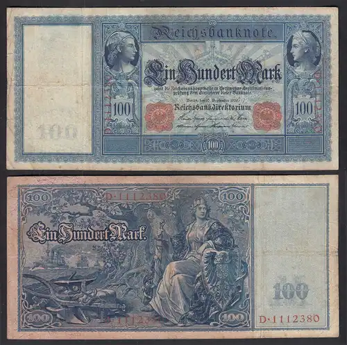 Ro 38 - 100 Mark Reichsbanknote 10.9.1909 - Serie: D Pick 38 F+ (4+)    (30726