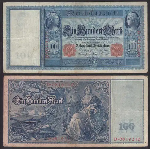 Ro 38 - 100 Mark Reichsbanknote 10.9.1909 - Serie: D Pick 38 VF (3)    (30729