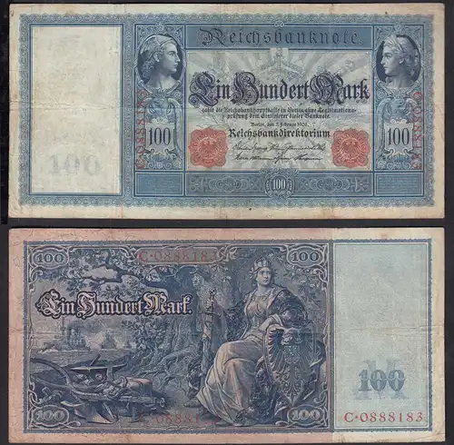 Ro 35 - 100 Mark Reichsbanknote 7.2.1908 - Serie: C Pick 35 F (4)    (30733