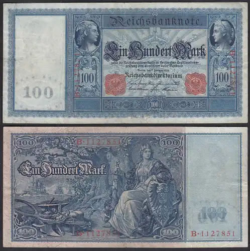 Ro 35 - 100 Mark Reichsbanknote 7.2.1908 - Serie: B Pick 35 VF (3)    (30734