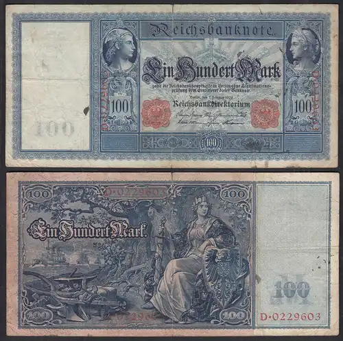 Ro 35 - 100 Mark Reichsbanknote 7.2.1908 - Serie: D Pick 35 VG (5)    (30735