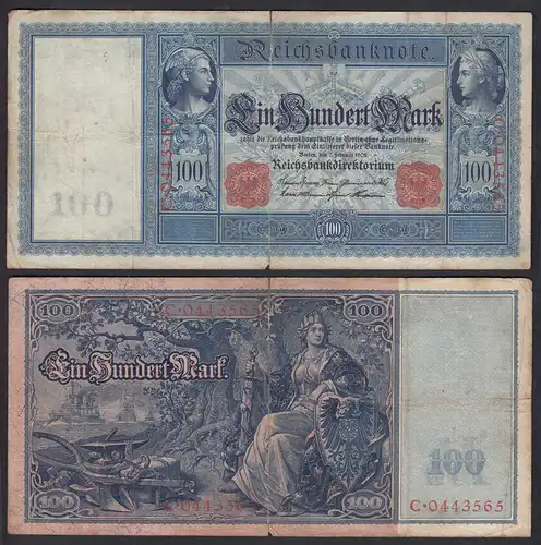 Ro 35 - 100 Mark Reichsbanknote 7.2.1908 - Serie: C Pick 35 VG (5)    (30736