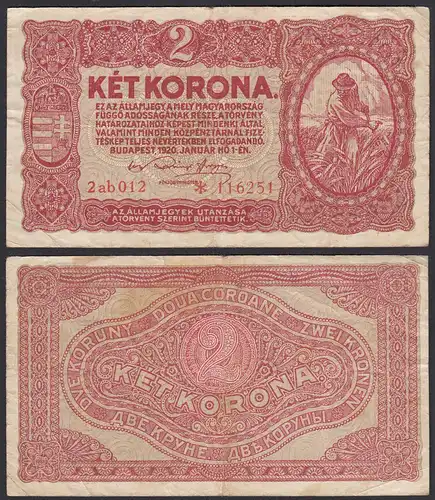 Ungarn - Hungary 2 Korona 1920 Banknote Pick 58 F+ (4+) Starnote   (30741