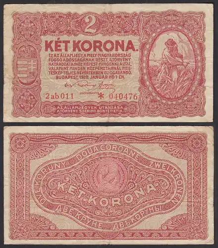 Ungarn - Hungary 2 Korona 1920 Banknote Pick 58 F+ (4+) Starnote   (30742