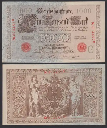 Ro 45a 1000 Mark Reichsbanknote 21.4.1910  aUNC (1-) Pick 44a Udr C Serie B 6-st