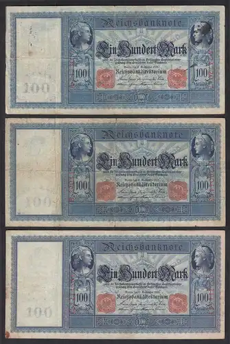 Ro 38 - 3 Stück á 100 Mark 10.9.1909 - Serie: A,B,C Pick 38 ca. F (4)    (30749