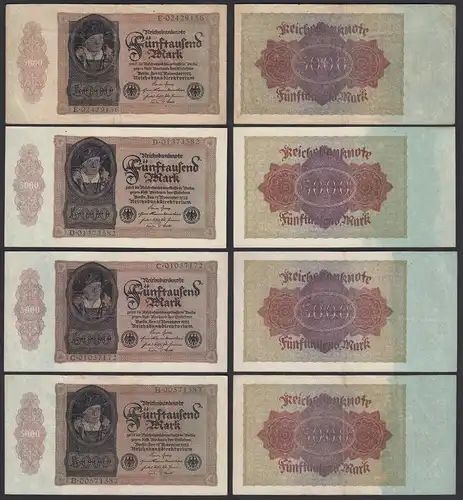 4 Stück á Ro. 77 - 5.000 5000 Mark 1922 Pick 78 VF (3) Serie B,C,D,E   (30754